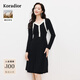 珂萊蒂爾2025細支羊毛通勤淑女修身V領(lǐng)連衣裙女 黑色 M