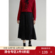 獨束大碼女裝絲絨百褶半身裙女冬裝新款高腰兩段式拼接壓褶A字半裙 月夜黑 L