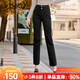 百圖betu女裝秋季新款牛仔褲復古高腰顯瘦修身直筒九分褲2309T73 黑色 L