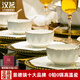漢茗景德鎮高級感骨瓷碗盤(pán)餐具整套家用輕奢陶瓷器碗筷碟套裝喬遷禮物 高溫釉下彩丨皮箱裝丨 80件套
