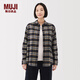 MUJI 女式 法蘭絨 襯衫領(lǐng) 長(cháng)袖襯衫襯衣內搭上衣純棉冬季女裝格子 中灰色格紋 M （160/84A）