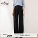 伊芙麗（eifini）蔣欣代言醋酸針織松緊腰百搭休閑褲冬季新款厚實(shí)直筒拖地褲 黑色小個(gè)子版 S /155/60A/