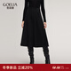 歌莉婭針織半身裙2025新款秋冬流行穿搭彈力八片裙高腰傘裙1EDL2D110 03X黑色花灰雙色 M