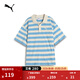 彪馬（PUMA）純棉寬松條紋短袖T恤POLO衫男女情侶新款運動(dòng)上衣 633857 淺藍色-57 L (180/100A)