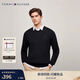 Tommy Hilfiger【純色V領(lǐng)】秋冬男裝純棉商務(wù)休閑簡(jiǎn)約繡標打底衫針織衫毛衣 【小V領(lǐng)繡標毛衣】-黑色083 M （推薦：135-150斤）