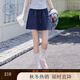 紫涵（ZIHAN）紫涵條紋拼接牛仔a字短裙女2025秋季新款系繩松緊高腰藏青半身裙 藏青 S