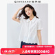 佐丹奴短袖襯衫女薄款純棉提花壓褶波浪邊甜美極簡(jiǎn)白襯衫05345475