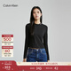 Calvin KleinJeans秋季女士休閑通勤簡(jiǎn)約ck刺繡純棉圓領(lǐng)修身打底長(cháng)袖T恤上衣 BEH-太空黑 M