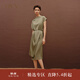 OVV春夏熱賣(mài)女裝22MM彈力雙喬桑蠶絲一字領(lǐng)落肩袖連衣裙 軍綠（凈色）13 L