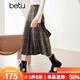 百圖betu女裝冬季新款半身裙減齡學(xué)院風(fēng)格紋百褶半裙女2312T24 咖格 L