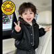 G.duck兒童加絨夾棉外套冬款男童假兩件豹紋皮衣夾克衫加厚冬裝洋氣韓版 黑色    升級羊羔絨加厚 110 建議身高100--110（參考年齡4-5歲