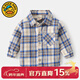 G.duck小黃鴨兒童格子襯衫韓版童裝男童長(cháng)袖襯衣時(shí)尚寶寶休閑上衣 藍色格子 100 cm （建議身高90-95cm）