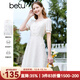 百圖betu女裝夏季新款連衣裙方領(lǐng)蕾絲面料裙子X(jué)型連衣裙女2303D04 米白 S