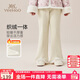 英氏（YEEHOO）女童喇叭褲兒童加絨褲中大童裝新中式長(cháng)褲加厚打底褲冬 米白 140 