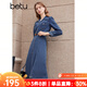 百圖betu女裝秋冬新款連衣裙復古港風(fēng)收腰排扣牛仔連衣裙2310T93 牛仔色 S