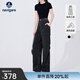 Navigare意大利小帆船女士休閑褲春秋季時(shí)尚百搭闊腿褲簡(jiǎn)約顯瘦工裝長(cháng)褲女 暗夜黑 XL