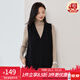 金菊100%綿羊毛秋冬新年紅品寬松外搭純色V領(lǐng)中長(cháng)款女式背心馬甲 黑色 XL (170/92A)