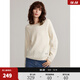 ELLE【100%綿羊毛】寬松圓領(lǐng)毛衣女2024冬裝新款慵懶軟糯毛針織衫 白色 M