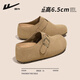 回力女鞋勃肯鞋女春季新款懶人一腳蹬休閑包頭半拖鞋女內增高百搭女鞋 卡其色【舒適百搭】 35