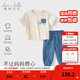 戴維貝拉（DAVE＆BELLA）男童休閑套裝洋氣寶寶衣服兒童短袖牛仔褲兩件套夏季新款童裝 牛仔藍【現貨】 110 cm（建議身高100-110cm）