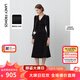 朗姿法式通勤氣質(zhì)顯瘦長(cháng)袖連衣裙女冬季新款復古絲絨小黑裙 黑色 S