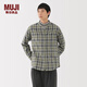 MUJI男式法蘭絨立領(lǐng)長(cháng)袖襯衫男士襯衣外套25年冬季空調衫男裝純棉 淺綠色格紋 S （165/84A）