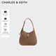 CHARLES&KEITH25冬新品復古絨面hobo腋下包托特包圣誕禮物送女友CK2-40782727-1 Mocha Brown摩卡棕 S