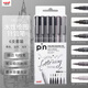 uni三菱水性繪圖針管筆 PIN-200美術(shù)漫畫(huà)設計描邊描線(xiàn)筆勾線(xiàn)筆 黑色/深灰/淺灰 6支套裝（brush3支）