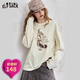 妖精的口袋蕾絲拼接印花長(cháng)袖t恤女2025年早秋新款設計感休閑上衣 小兔米白色 L