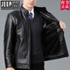 JEEP SPIRIT海寧頭層牛皮真皮夾克皮衣海寧男士加絨加厚皮毛一體中年爸爸裝冬 官方旗艦立的領(lǐng)黑色皮毛一體 S 165/84A