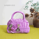 暢印韓版民族風(fēng)女包迷你手提包包女士繡花包糖果色蕾絲買(mǎi)菜鑰匙手機 紫色