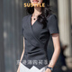 SUSTYLE奢侈高檔品牌女裝2025夏季新款不規則領(lǐng)短袖T恤女高級灰色上衣女 深灰色 L
