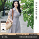 歌力思（ELLASSAY）【博主同款】春秋新款棉感通勤條紋收腰顯瘦短袖襯衫連衣裙女 駝條紋 S