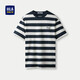 HLA海瀾之家短袖T恤男圓領(lǐng)條紋字母繡花短袖男夏季