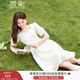 香影（xiangying）肌理感方領(lǐng)連衣裙女夏季2025新款高腰米色泡泡袖提花法式裙子 米色 L
