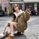 甜米寶2025年加絨保暖學(xué)院夾克立領(lǐng)棉服女秋冬新款寬松顯瘦棉衣外套情侶 卡其色 L 110-125斤