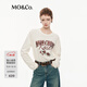 MO&Co.T恤2025秋新品棉質(zhì)斑駁玫瑰印花燙鉆寬松長(cháng)袖圓領(lǐng)MBE3TEET15 米白色 S /160
