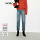 MO&Co.牛仔褲中高腰洗水磨白貓須棉質(zhì)九分錐形小直筒利落摩安珂 牛仔藍色 M 27