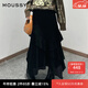 moussy 新品法式田園風(fēng)不規則荷葉邊半身裙028IAZ31-1012 020黑色 M