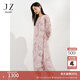 玖姿·安娜蔻優(yōu)雅通勤風(fēng)暈染花卉100桑蠶絲連衣裙女2025夏季新款 花粉紫 S