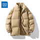 真維斯（Jeanswest）情侶款棉衣外套棉服男女同款冬季保暖面包服2025新款加厚百搭棉襖 卡其 純色 L