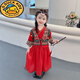 G.duck兒童少數民族服裝2025春秋紅色苗疆民族三件套異域女童公主裙 女童紅色三件套(送頭飾) 130