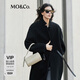 MO&Co.大衣2024冬新品美麗諾綿羊毛黑色毛呢外套附腰帶