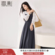 香影法式娃娃領(lǐng)收腰連衣裙女2025秋裝新款灰色通勤假兩件長(cháng)袖裙子 中灰 L 165/88A/110-125斤