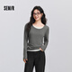 森馬（Semir）長(cháng)袖T恤女春季圓領(lǐng)正肩修身假兩件衣服氣質(zhì)顯瘦內搭101125101001