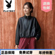 花花公子（PLAYBOY）品牌咖色皮衣外套女2026秋冬港風(fēng)復古寬松短款小個(gè)子顯瘦機車(chē)皮衣 黑色 M 85-110斤