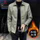 勁霸真皮男士皮衣新款修身皮夾克韓版休閑加絨加厚翻領(lǐng)帥氣機車(chē)外套男 PY8898綠色 加絨 2XL 138-152斤