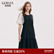 歌莉婭拼接假兩件連衣裙女新品名媛氣質(zhì)a字通勤小香風(fēng)裙子1A6C4HARA 00B黑色 S (155)