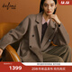 伊芙麗蔣欣代言【鎮店爆款】駝絨桑蠶絲高級雙面毛呢外套羊毛大衣女冬季 日暖棕 S 90-115斤