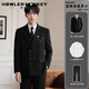 聲猴西服外套男結婚訂婚禮服紳士時(shí)尚商務(wù)雙排扣西服套裝男士休閑西服 黑色西服+白襯衫+黑西褲【送領(lǐng)帶】 XL